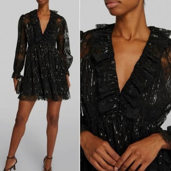 Maje Dresses & Skirts - Maje Reville Black Pleated Lace Sequin Dress SZ S